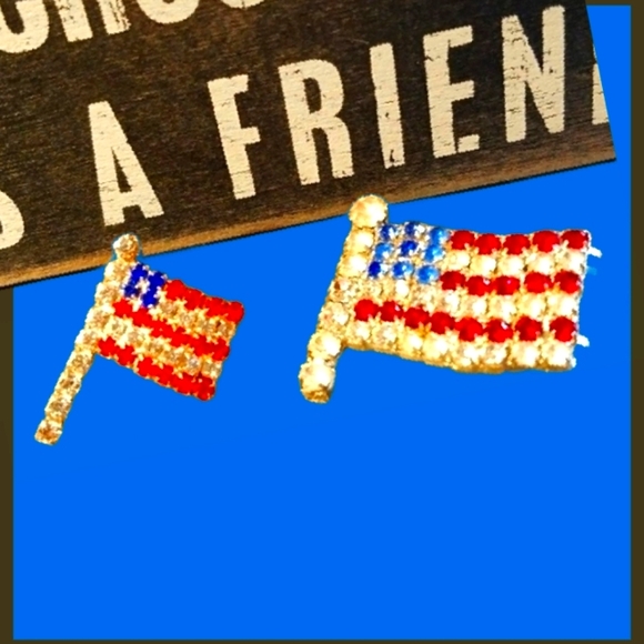 Mother Daughter Patriotic Red, White & Blue Rhinestone Flag Pin Set - Picture 1 of 9